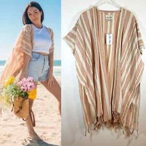 NWT Revolve Rays for Days Kimono OS CocoCabana Striped Open Front 100% Cotton